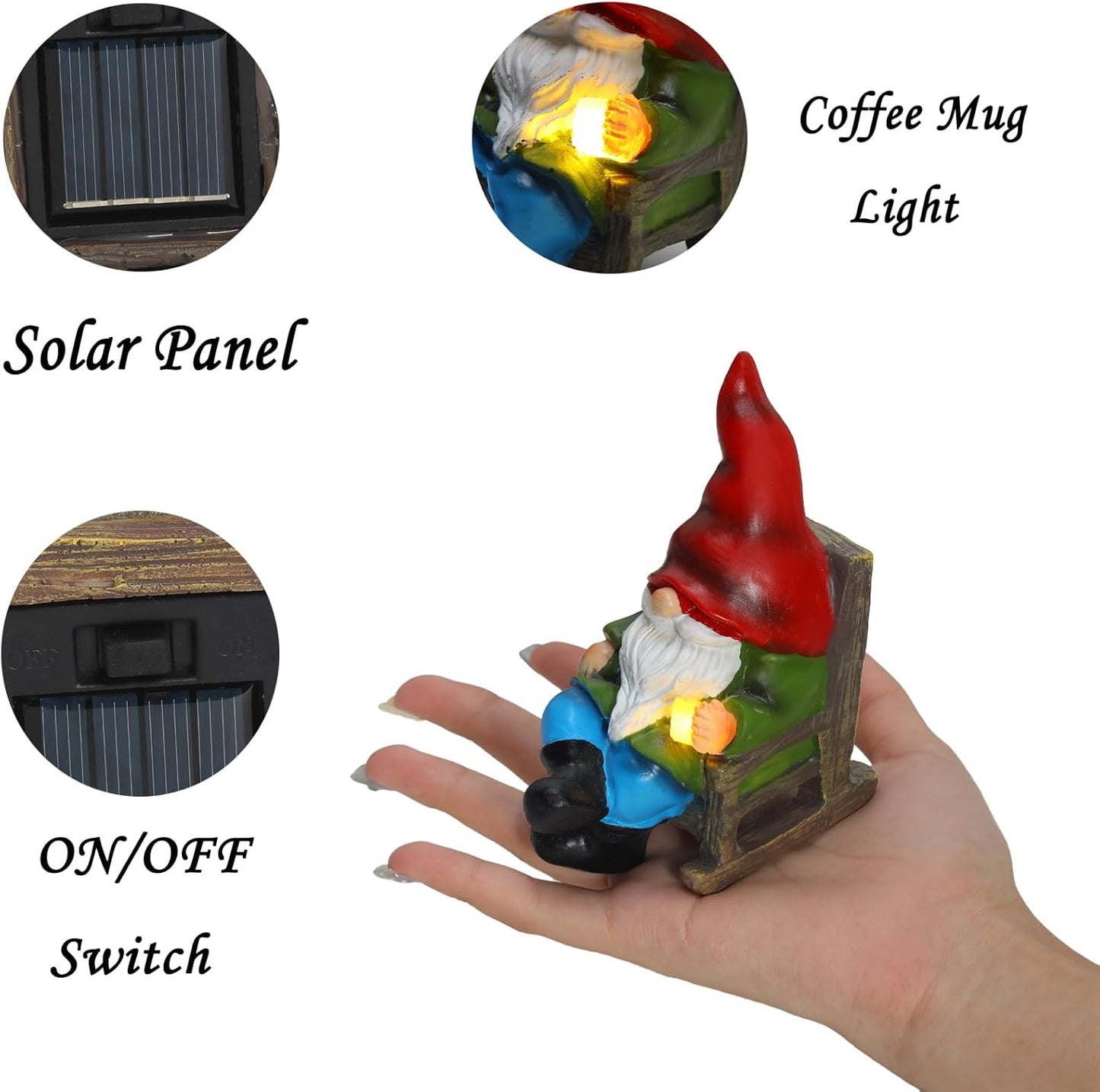 Solar Gnomes Decor Outside Mini Gnome Figurines Outdoor Solar Porch Patio Garden Miniatures Gnomes Decor Gift for Women Grandma Mother's Day Birthday