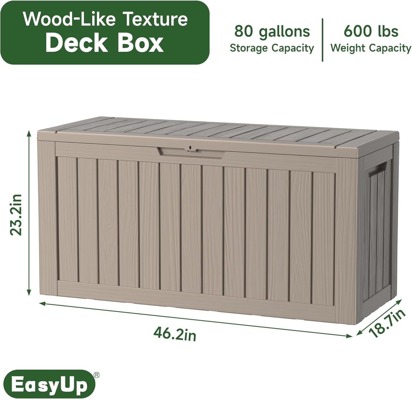 80 Gallon Outdoor Storage Box Waterproof, UV Resistant Resin Deck Box with Hydraulic Rod, Reinforced Stability for Patio, Garden, Striped Gray