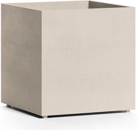 Reglito Cube Planter – Fiberglass Indoor/Outdoor and Weather-Resistant Large Planter (Sand Stone, 23.6" L x 23.6" W x 24.2" H)