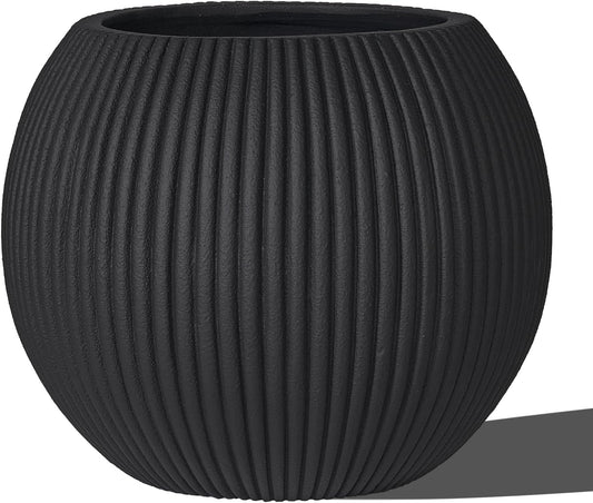 16 Inch Handmade Concrete Outdoor Planter - Classic Striped Design | Fiberglass & Composite Material | Durable for Commercial & Home Decor