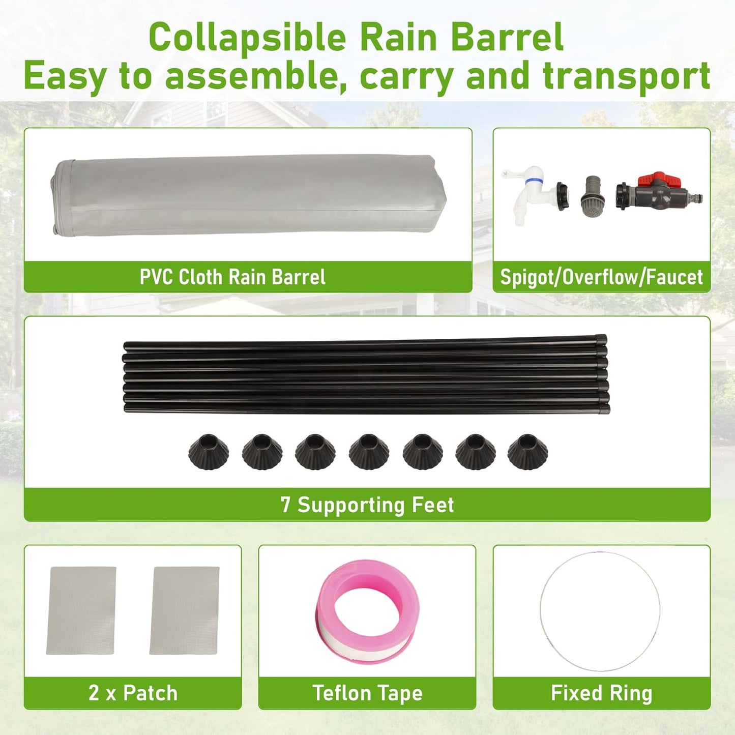 lukar 100 Gallon Collapsible Rain Water Collection Barrel, Foldable Rain Barrel to Collect Rainwater, Portable Rainwater Collection System with Filter, Spigot, Overflow, Teflon Tape, Fixed Ring