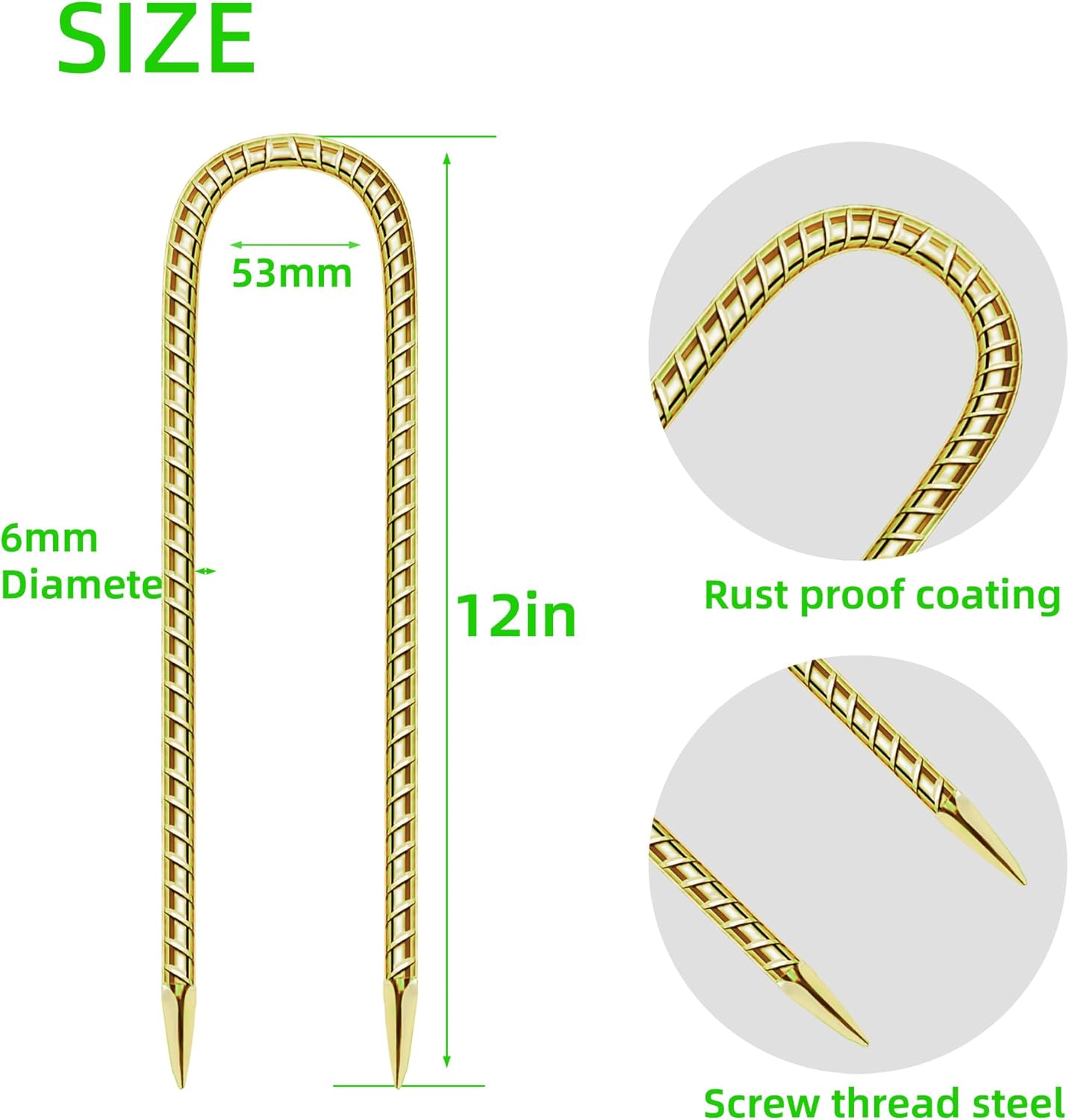 11 Pack 12 Inch Rebar Stakes Anti-Rust Galvanized Steel U Shape Hook Strong Ground Anchors for Tents, Position Kits, Fences, Trampolines Landscape Fabric for Farm Garden