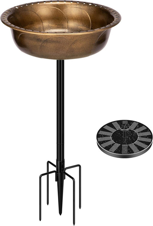 VIVOHOME Polyresin Bird Bath Bowl with Solar Fountain, 29 Inch Height Outdoor Freestanding Birdfeeder with Metal Stake, Capacity 1.4 Gallons, 5-Pronged Base, Copper