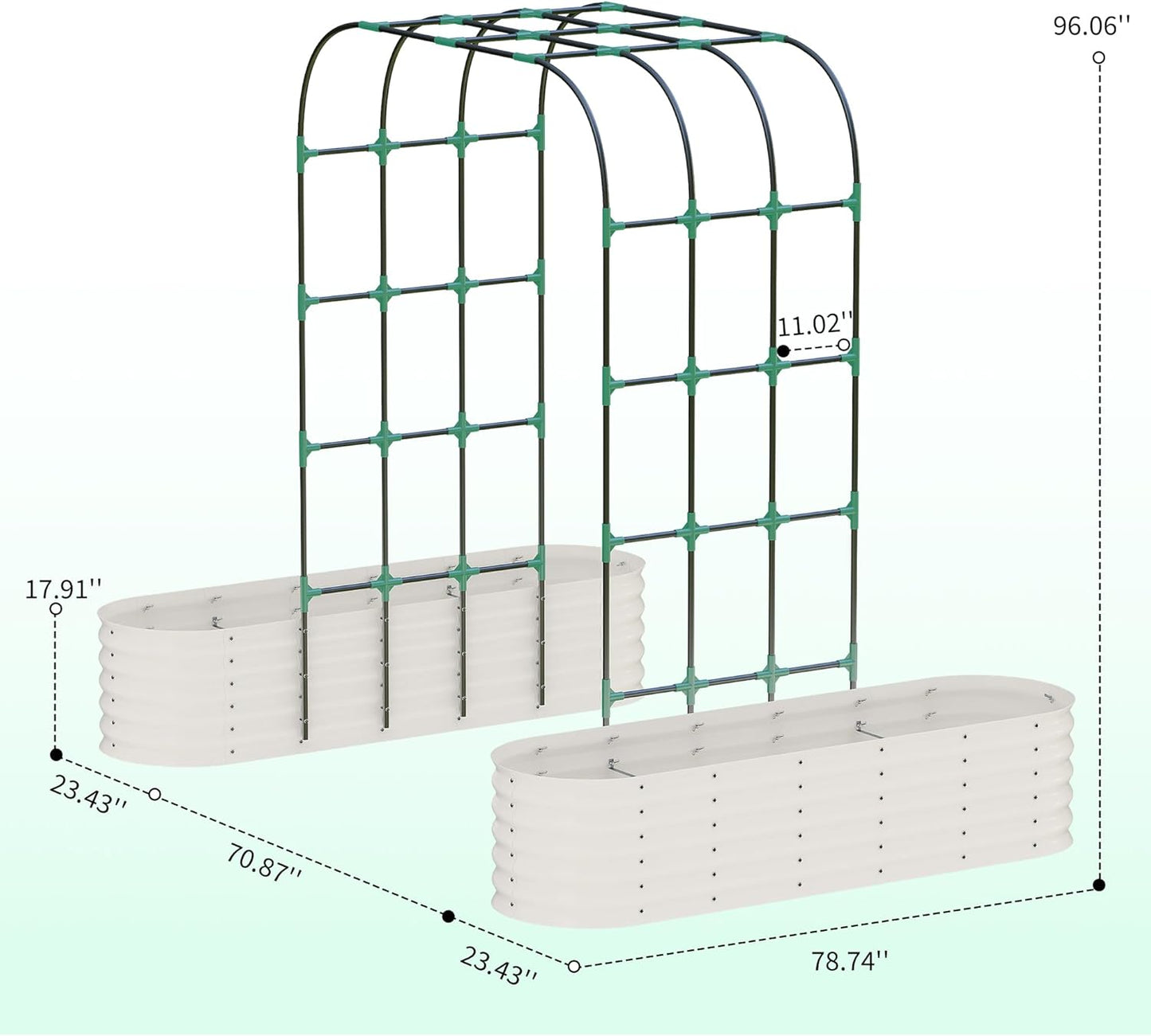 Galvanized Raised Garden Bed with 96" Tall Vertical Arch Trellis – Expandable Rust-Resistant Planter Box for Outdoor Plants, Flowers, Herbs & Vines – Includes Plant Clips, Drainage Netting,Beige