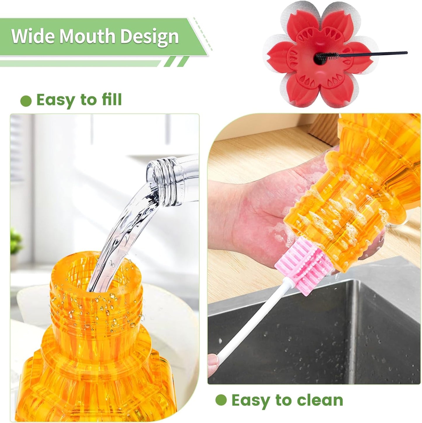 Hummingbird Feeders for Outdoors with Ant Moat, Hand Blown Glass Hummingbird Feeder, 4 Feeding Ports with Perch, Outdoor Garden Décor, 15 OZ, Orange