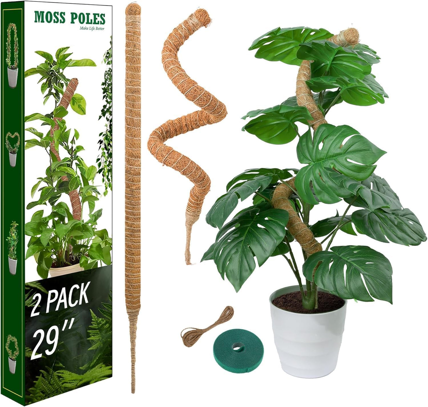 2 Pack Moss Pole, LveSunny 29 Inch Bendable Moss Pole Monstera Plant Support, More Flexible and Corrosion-Resistant Monstera Plant Support, Suitable for Potted Plants to Grow Upwards