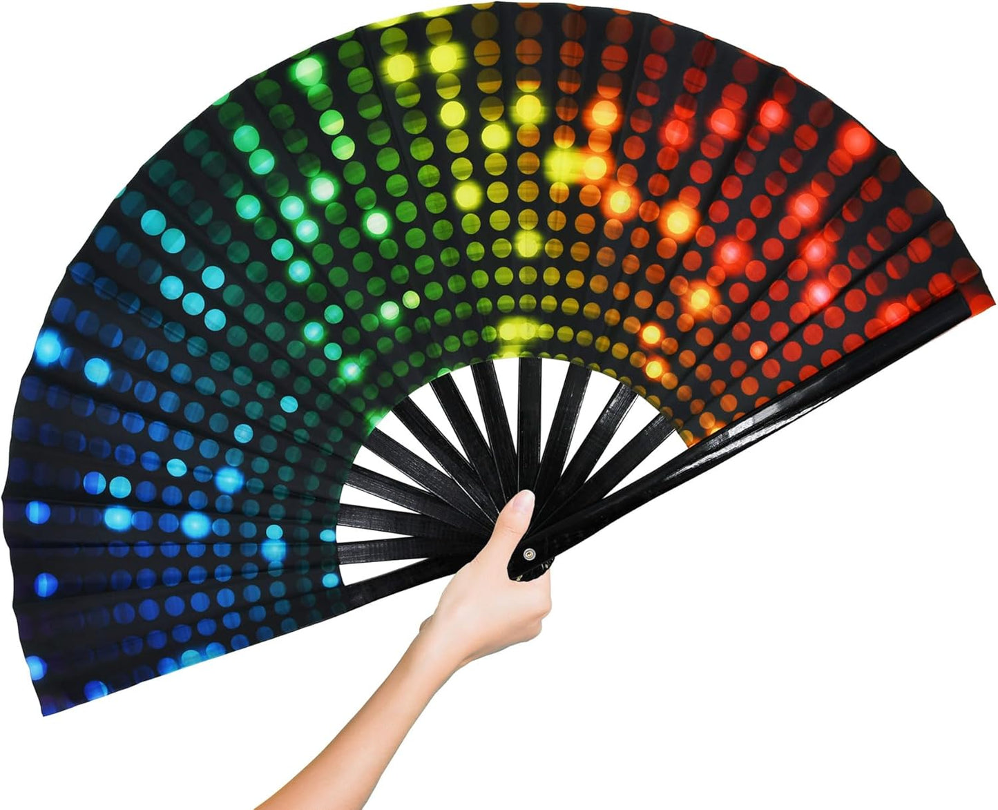 Large Rave Folding Hand Fan Popping Fan for Line Dancing, Big Foldable Clacking Fans Clap Fans for Boots On The Ground Dance Festival, Dancing, Performance (DJ Lighting)