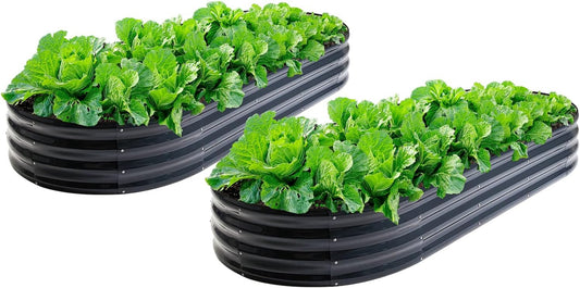 2Pcs 12" Tall Coal Grey Oval Galvanized Steel Raised Garden Bed - 7x3ft Modular Metal Planter Box for Outdoor Gardening | Durable Metal Raised Flower Beds Outdoor Large Planters