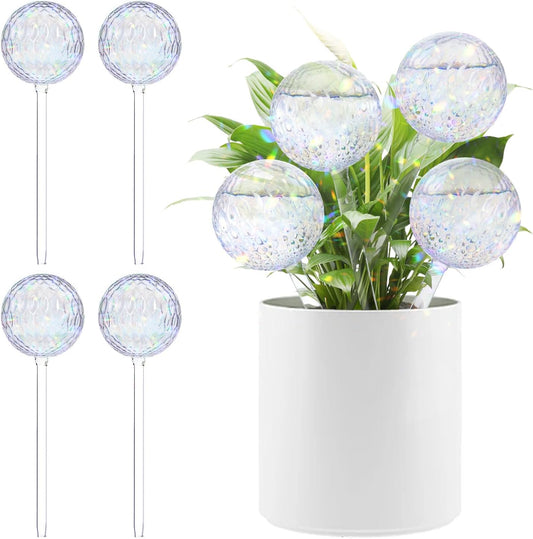 FLORA GUARD Plant Watering Globes, 4-PCS Iridescent Rainbow Glass Water Bulbs, Self Watering Planter Insert, Automatic Plant Waterer Bulbs Devices