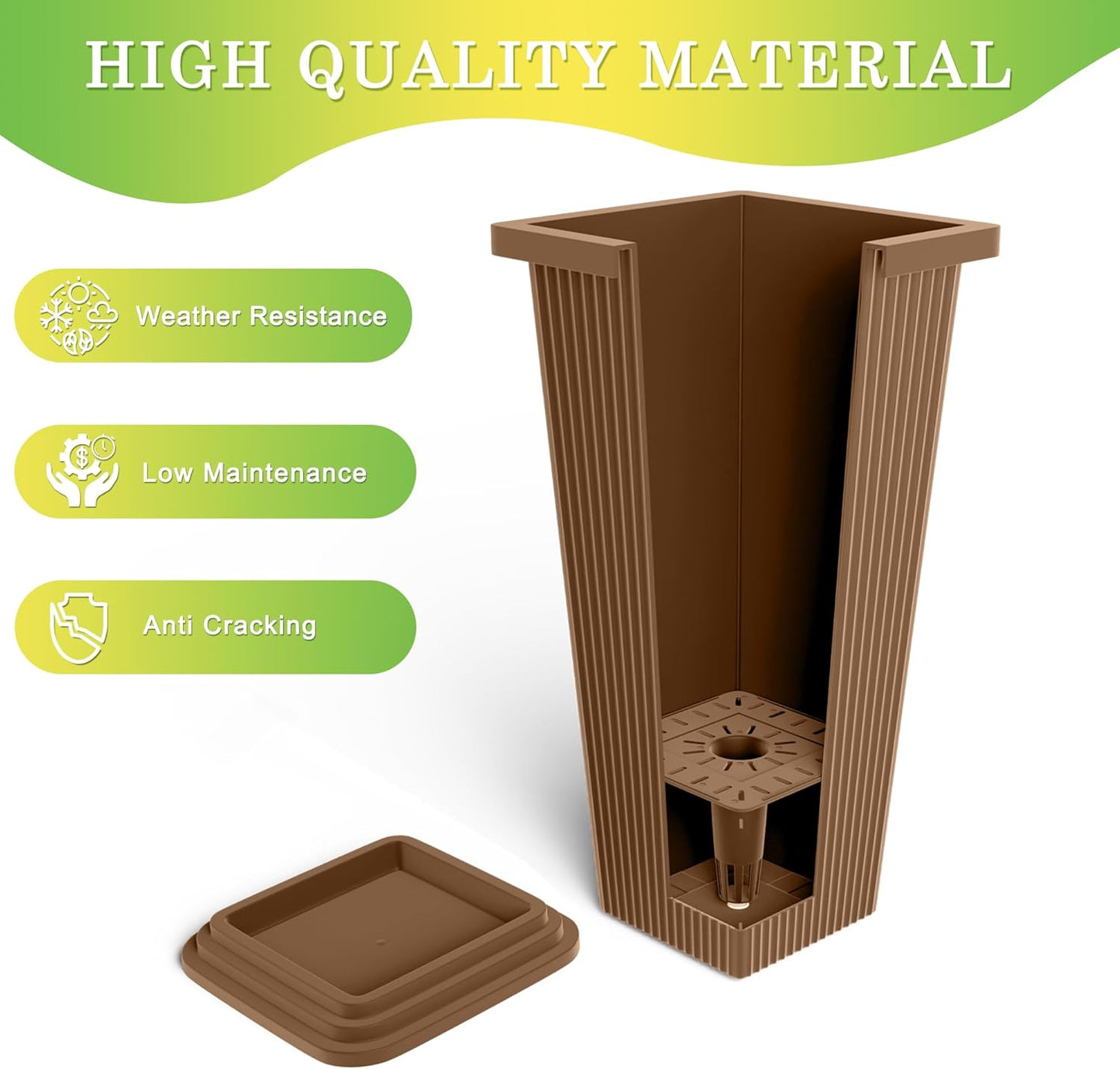 Set of 2 Tall Planters, 24" Large Indoor Outdoor Flower Pots with Tray, Modern Tapered Planters for Porch, Patio, Garden, Backyard