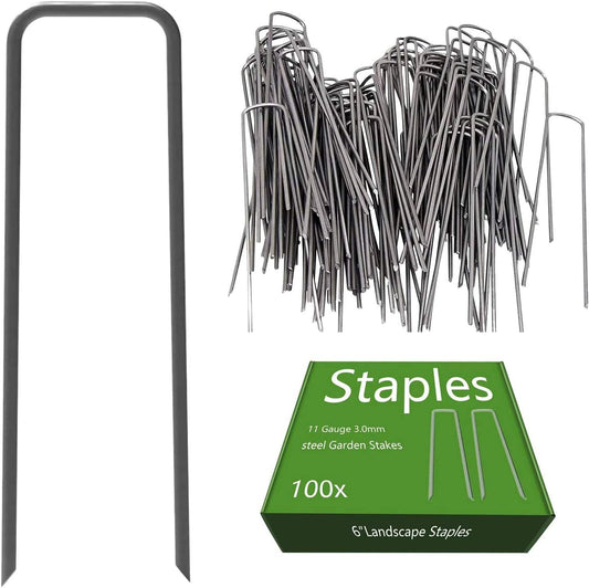 AAGUT 6 Inch 100 Pack Black Landscape Staples Tent Stakes 11 Gauge Heavy Duty Yard Stakes for Decoration Weed Barrier Fabric Ground Cover Irrigation Tubing Soaker Hose Chicken Wire