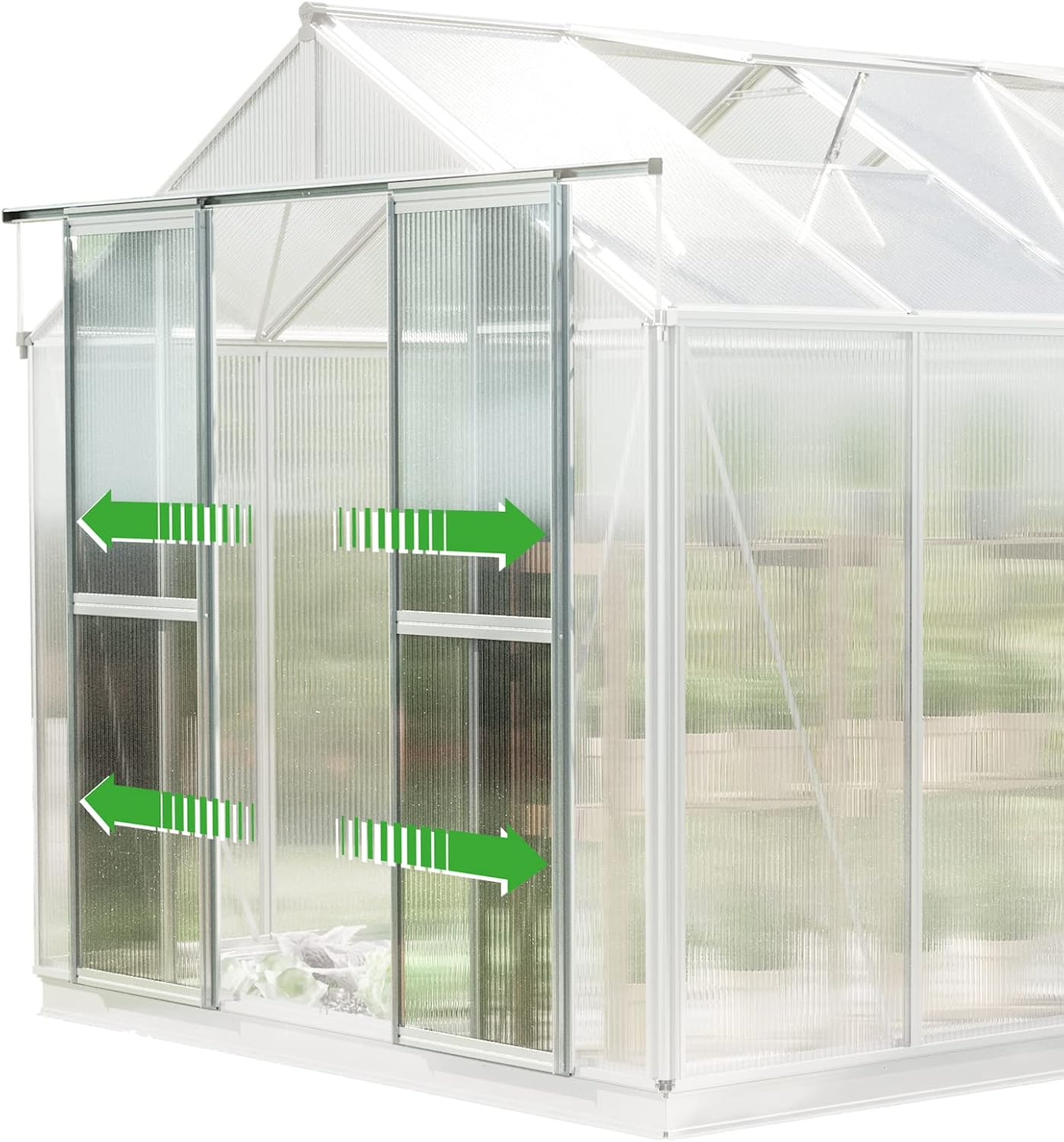 Greenhouse Saphir 3 Aluminum Frame 8.5 x 6.4 ft Approx. 6 mm Polycarbonate Panels - with Bonus Base Frame and Automatic Vent Opener