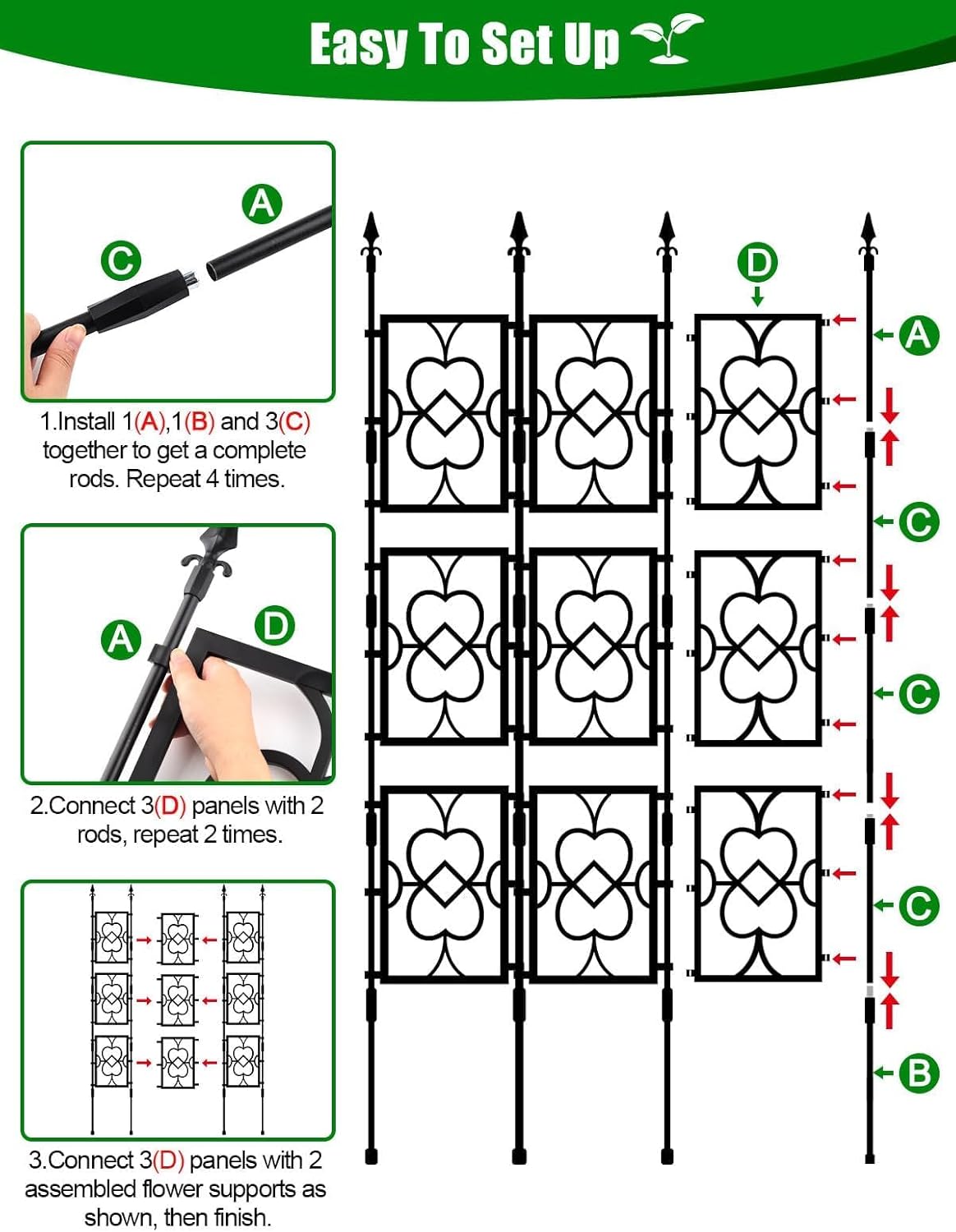 80" Garden Trellis for Climbing Plants, Kalolary Screen Plant Trellis Frame for Potted Plants Rustproof Plant Support Thicken Cucumber Trellis Grow Support for Vines Flowers Vegetable Indoor Outdoor