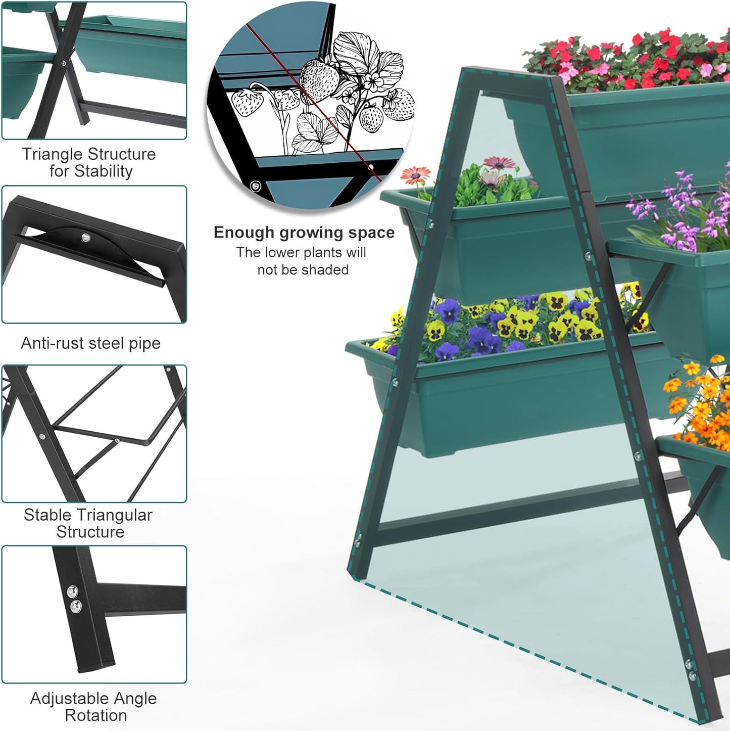 Outvita Green Raised Garden Planter Bed, Tiered Planter Stand with 5 Boxes, Vertical Raised Garden Bed for Herbs, Flowers, Vegetables in Patio Balcony Indoor Outdoor