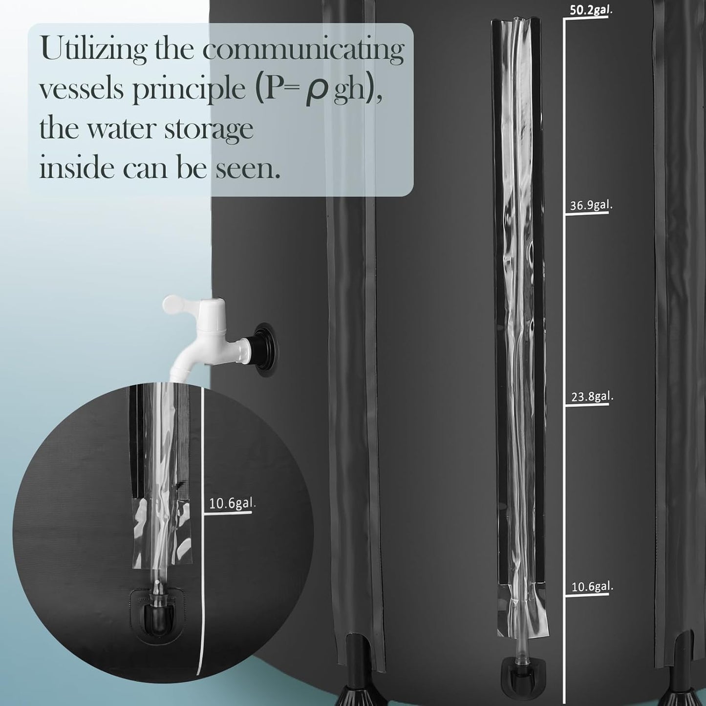 53 Gallon Collapsible Rain Barrel for Garden/Outside/Lawn, Portable Rainwater Collection System, Rain Barrel to Collect Rainwater from Gutter, Water Storage Tank with Two Spigots & Overflow Kit, Black