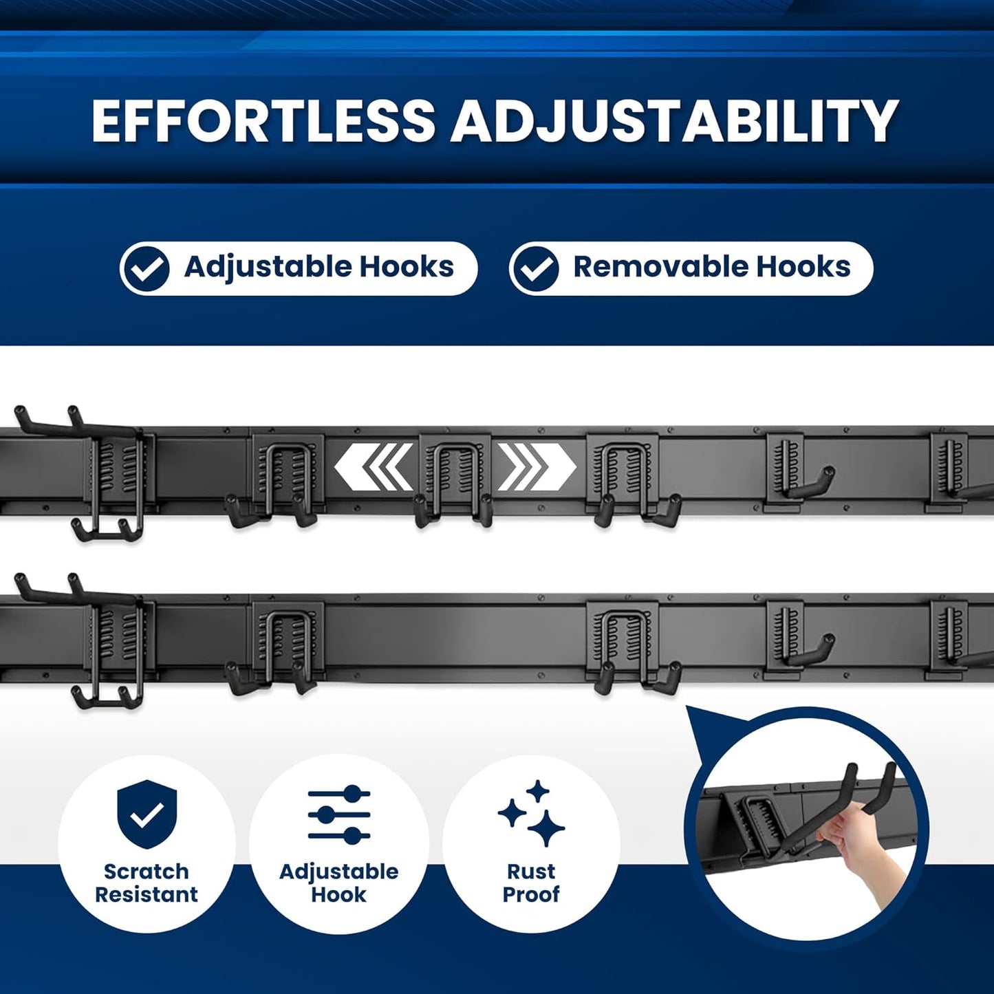 48'' All-Metal Garage Tool Organizer Wall Mount – Heavy-Duty Tool Rack Holds 450 lbs, Adjustable Hooks for Garage, Yard, and Garden Equipment