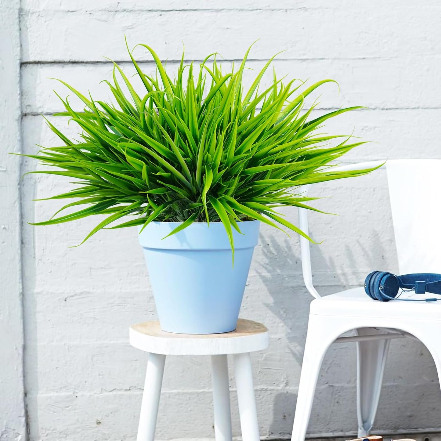 Uieke 28 Bundles Artificial Outdoor Plants UV Resistant Fake Grass Plants Faux Plastic Plants Greenery Shrubs for Home Garden Pathway Window Box Front Porch Spring Summer Decor, Green