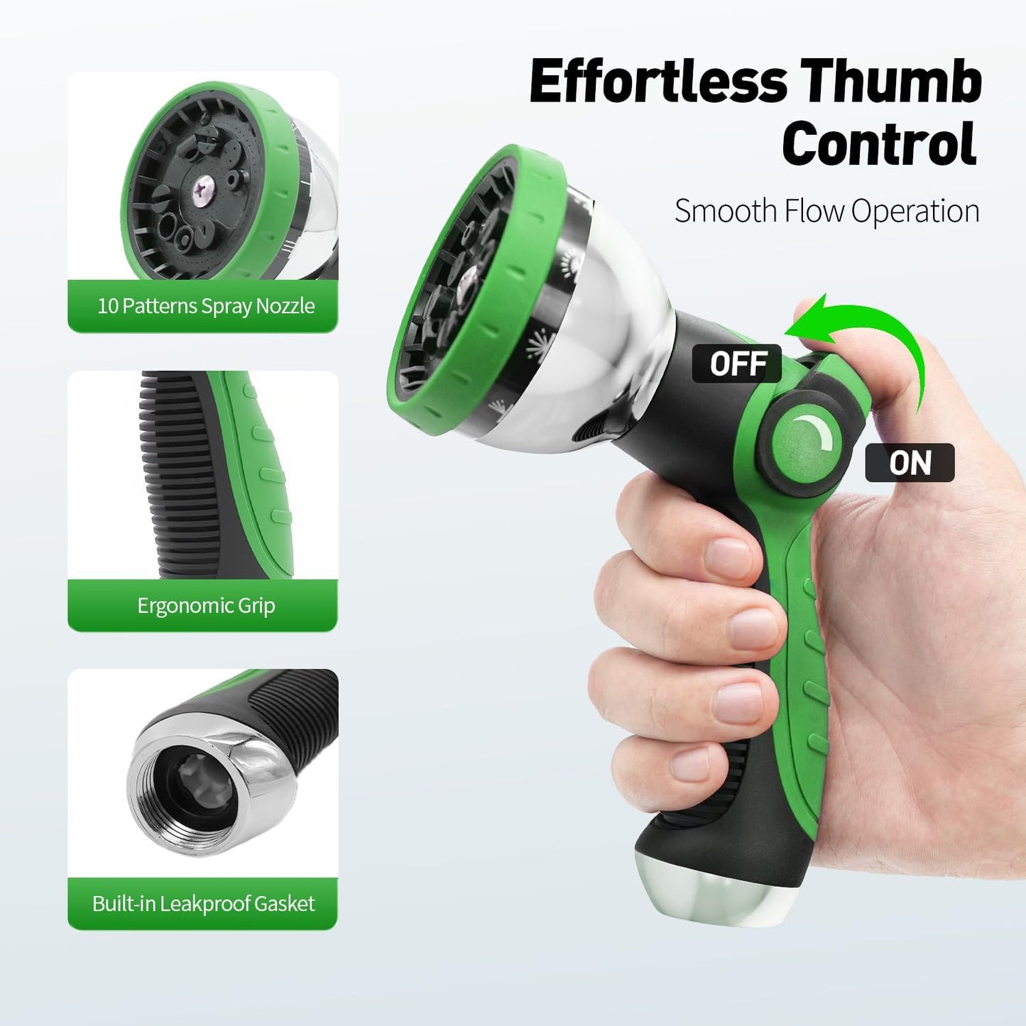 Garden Hose Nozzle Sprayer: 2 Pack 10 Watering Patterns Spray Nozzles Heavy Duty Metal Hose Head Hose Attachment, Thumb Control On Off Valve