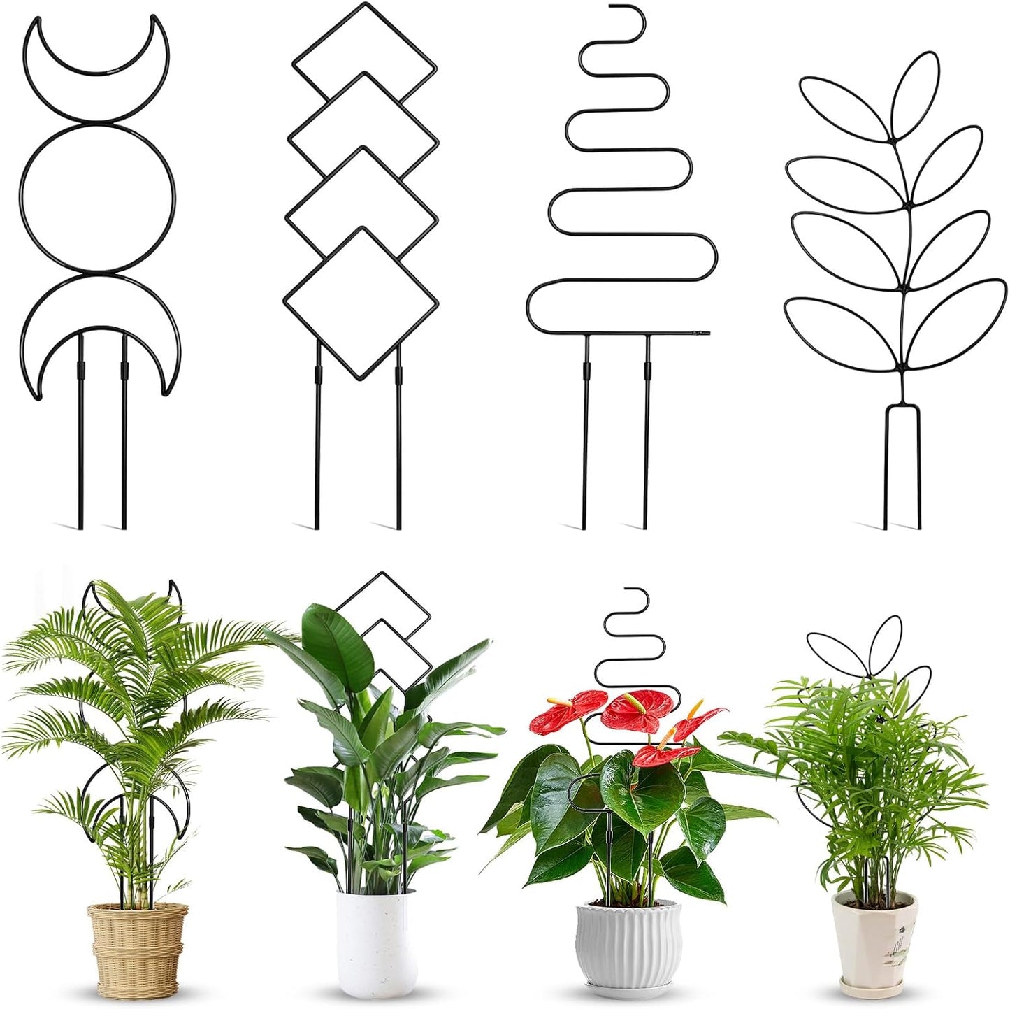 4 Pack Plant Trellis for Climbing Plants Indoor Outdoor, Garden Trellis for Potted Plants, Metal Climbing Plant Support for Houseplant