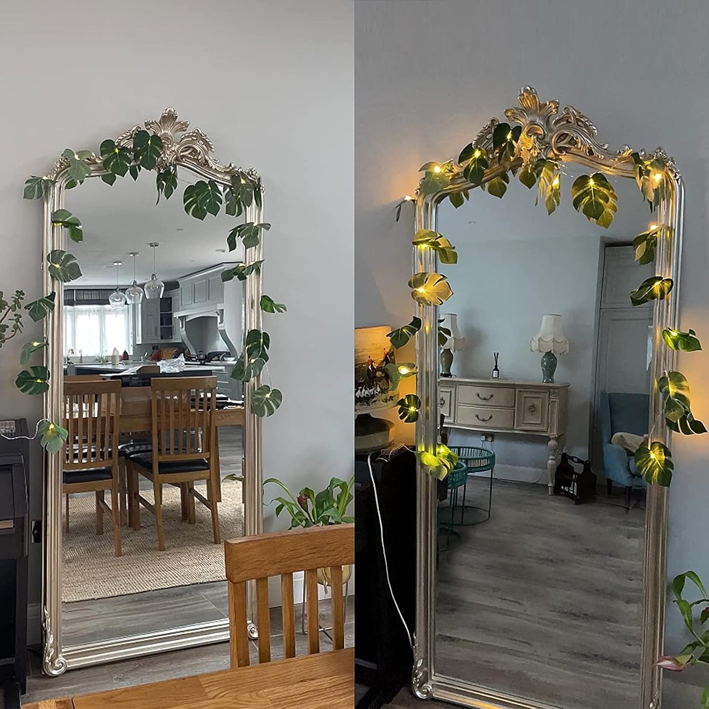 RECUTMS 20LED Monstera Leaf String Lights, Tropical Artificial Rattan Palm Leaves Wall Hanging Vine Greenery,Summer Decorations for Outdoor Indoor Hawaiian Luau Jungle Beach Theme Party Table Home