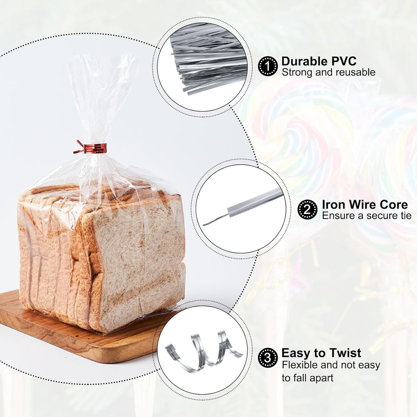 HARFINGTON 800pcs Bag Twist Ties 6" Reusable Plastic Metallic Twist Ties Wire Cable Ties for Party Bread Candy Cake, Silver