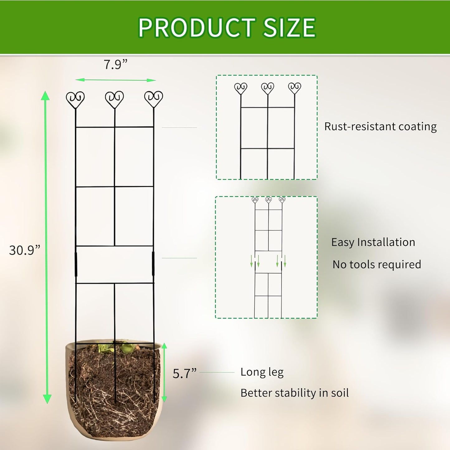 2 Pack 30'' Plant Trellis for Climbing Plants Indoors, Metal Garden Trellis for Potted Houseplant, Rustproof Plant Support for Ivy, Vines, Pothos, Hoya and Flower, Black