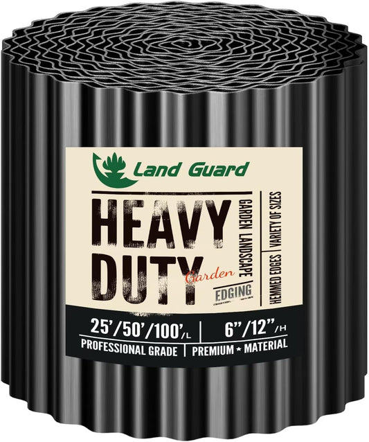 Land Guard Corrugated Garden Edging Border, 6" x 100' Landscape Paver Edging, Tall Landscape Edging, Fence for Garden, Flower Bed, Lawn and Landscape Edging (Glossy Black)
