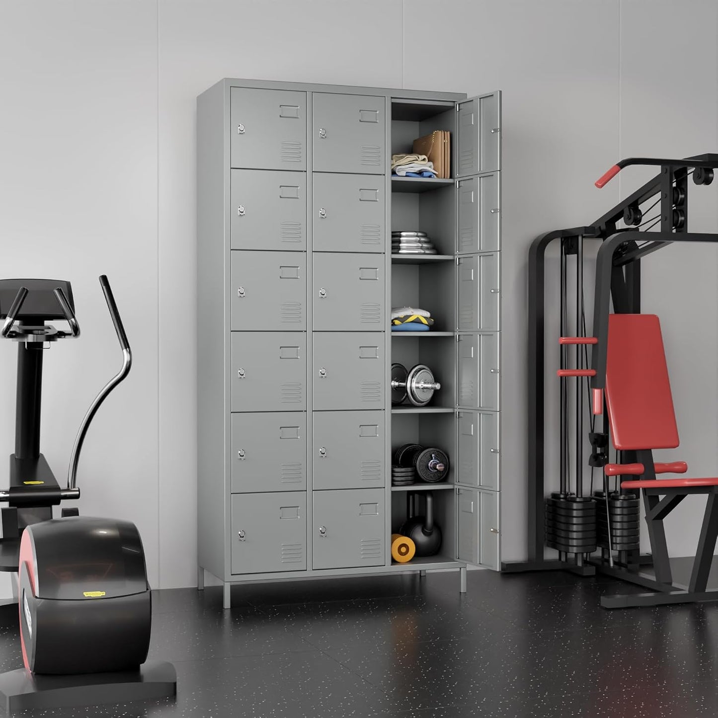 18 Doors Metal Lockers for Employees for Offices School Gyms Home,Assembly Required,Light Gray