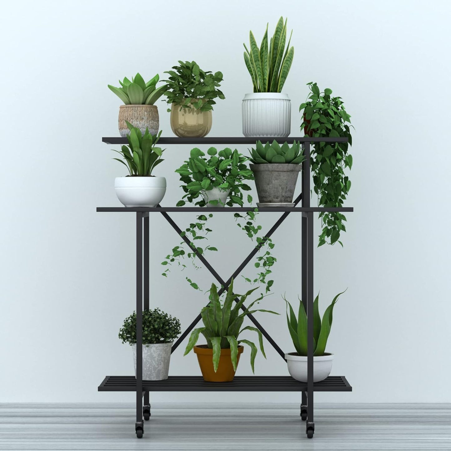 Zhongma 3 Tier Sturdy Plant Stand with Wheels, Heavy Duty Plant Holder for Home Indoor and Outdoor, L35.43 xW17.32 x H41.73 inch