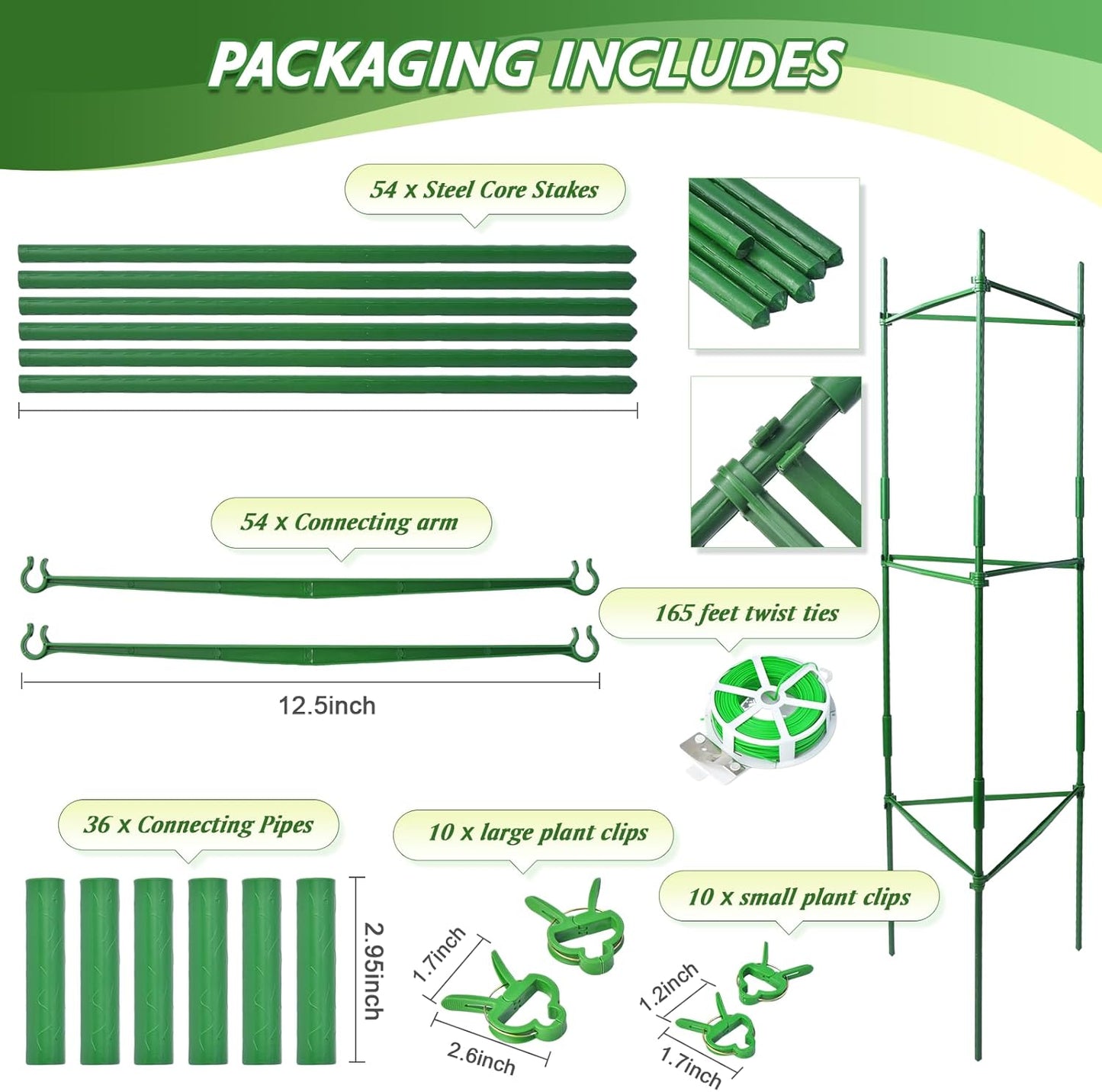 6 Pack Tomato Cage for Garden & Pots, Rust-Resistant Tomato Stakes Plant Cage Trellis Support for Climbing Vegetables Plants Flowers - 48 Inch