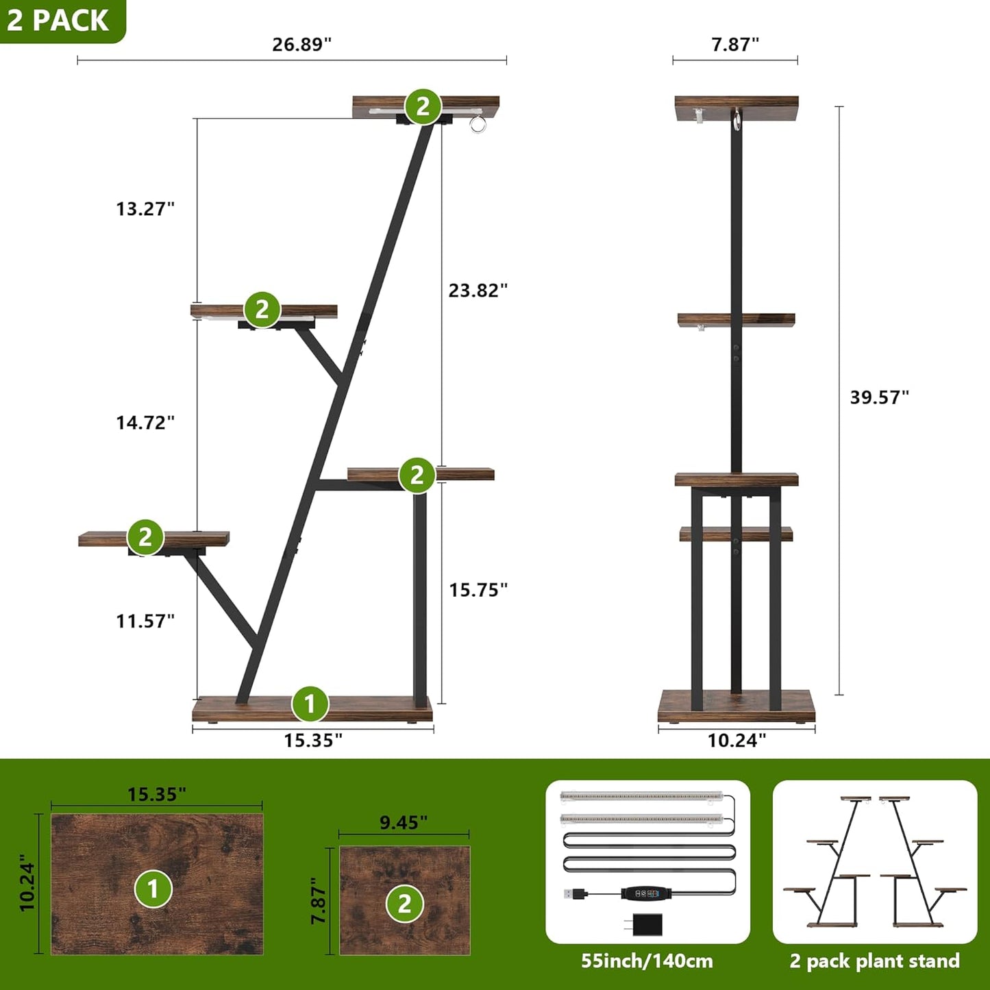 Plant Stand with Grow Light Indoor: Lighted Corner Plant Stands for Indoor Growing, 5 Tiered Plant Shelf, 40" Plant Shelves for Multiple Plants, Flower Holder Display for Living Room, Patio (2 Pack)