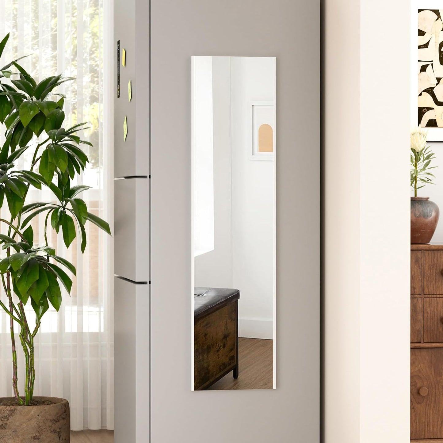 47"x12" Magnetic Mirror Lightweight Full-Length Mirror | Strong Adhesion, Easy Installation | Suitable for Refrigerators, Glass Walls, Wooden Doors, and More | 8.2kg Ultra-Strong Support | White