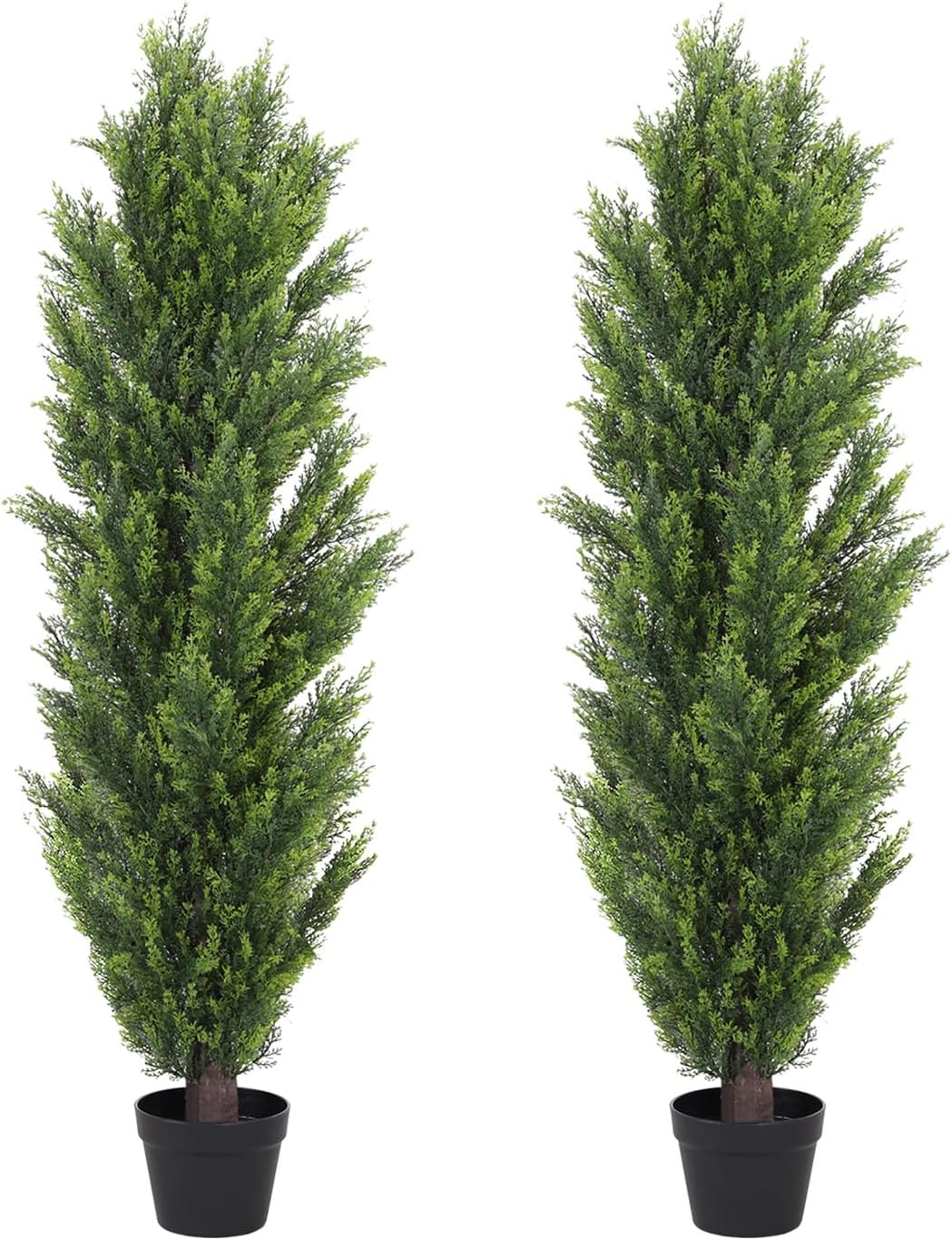 THE BLOOM TIMES 5ft Topiary Trees Artificial Outdoor – UV Resistant Faux Cedar Pine Cypress Bushes and Shrubs, Fake Potted Plants for Front Porch Outside Planter Patio Decor, Set of 2 (5 Foot)