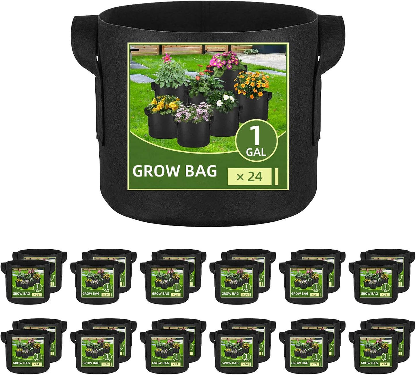 24 Pack 1 Gallon Grow Bags, Heavy Duty Thickened Aeration Fabric Pots with Handles for Vegetable/Flower/Plant