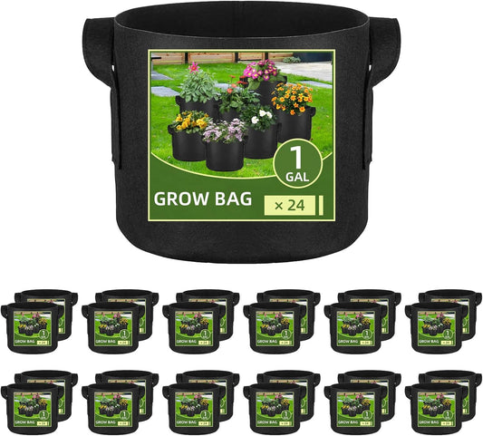 24 Pack 1 Gallon Grow Bags, Heavy Duty Thickened Aeration Fabric Pots with Handles for Vegetable/Flower/Plant