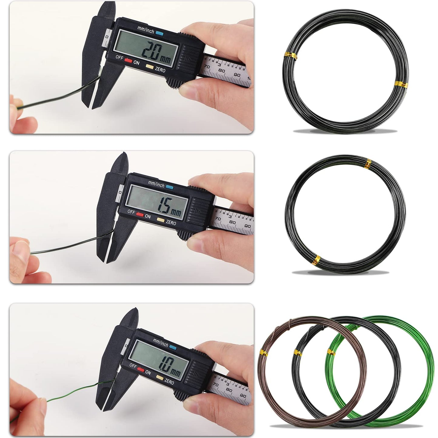Sanlykate Bonsai Wire Tool Kit with Cutter, 5 Roll Tree Training Wires 164 Feet Total, 1.0mm, 1.5mm, 2.0mm Anodized Aluminum Wire Set, Hold Plant Branches Trunks (Black, Green, Brown)
