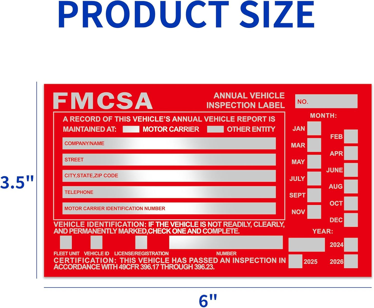 50-Pack Annual Vehicle Inspection Label 1.6 mil Aluminum Red FMCSA Label with Permanent Self Adhesive 6" x 3.5" DOT Compliant