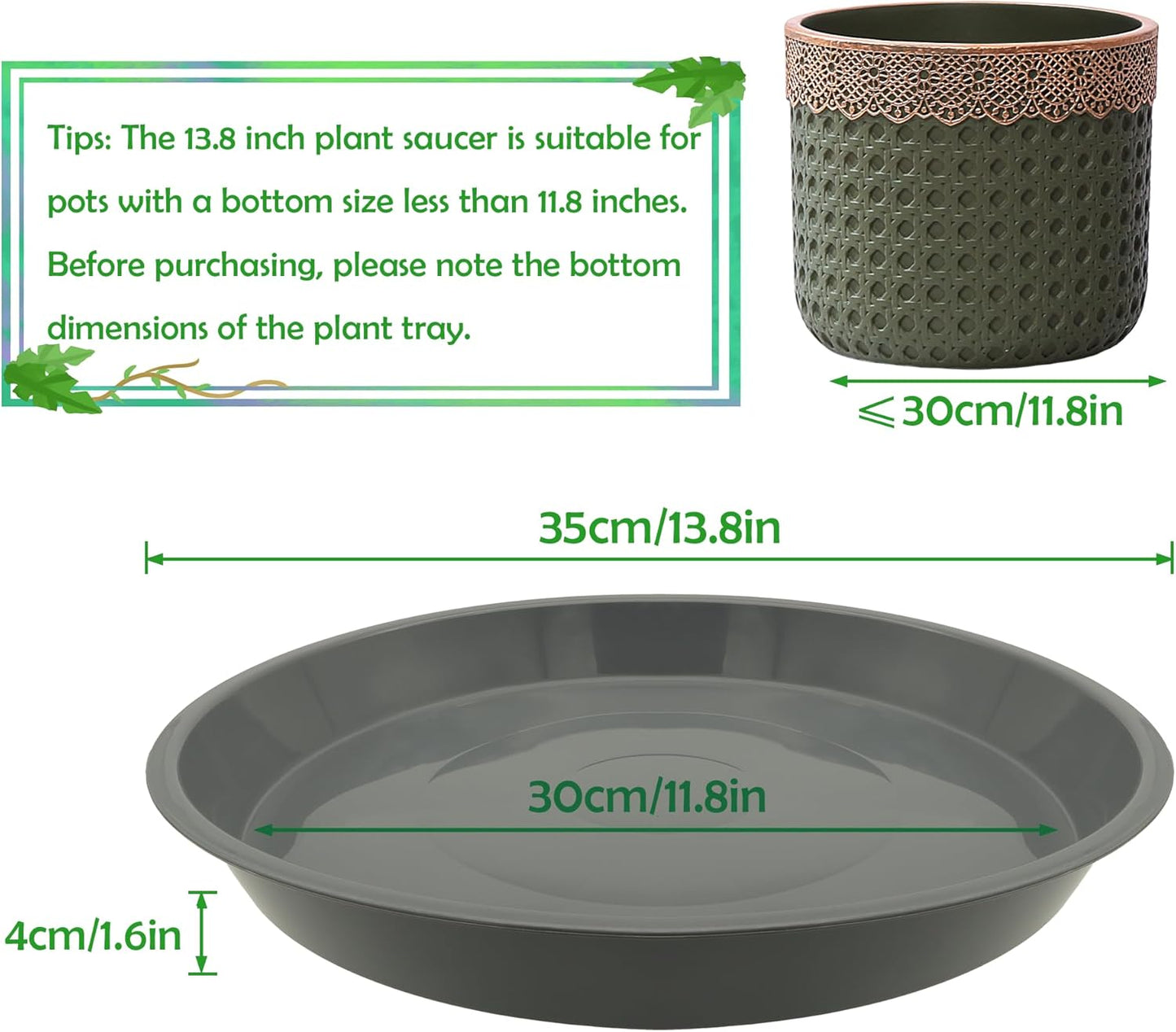 4 Pack 14 Inch Round Plant Saucers for Less 11.8 Inch Pot Indoors Outdoors Plant Trays for Pots Planter Saucer Plastic Plant Drip Tray Planter Water Tray for Potted Plants(Gray, 13.8"(4pcs))
