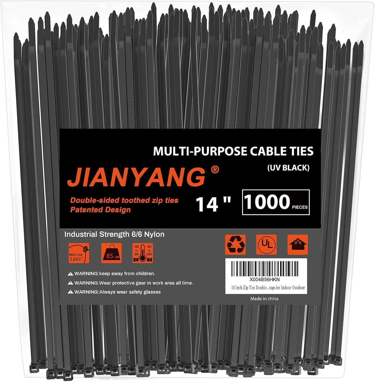 14 Inch Zip Ties Double Sided Toothed (Bulk 1000 Pack),85 LBS Tensile Strength Heavy Duty Cable Wire Ties With Self-Locking Adjustable More Durable Nylon Tie Wraps for Indoor Outdoor
