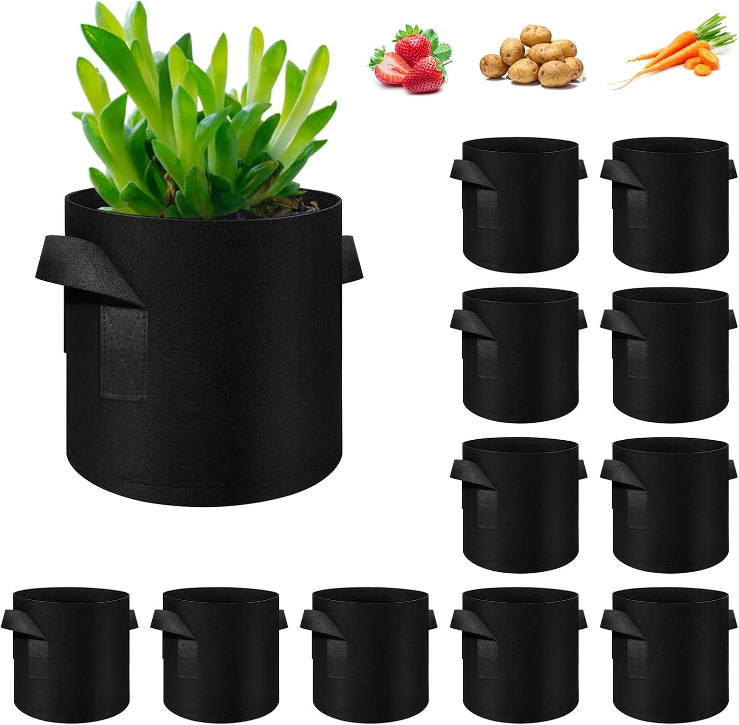 12-Pack 10 Gallon Plant Grow Bags, Thickened Nonwoven Fabric Pots with Handles, Vegetable Planter Bags Containers, Cloth Planters for Garden