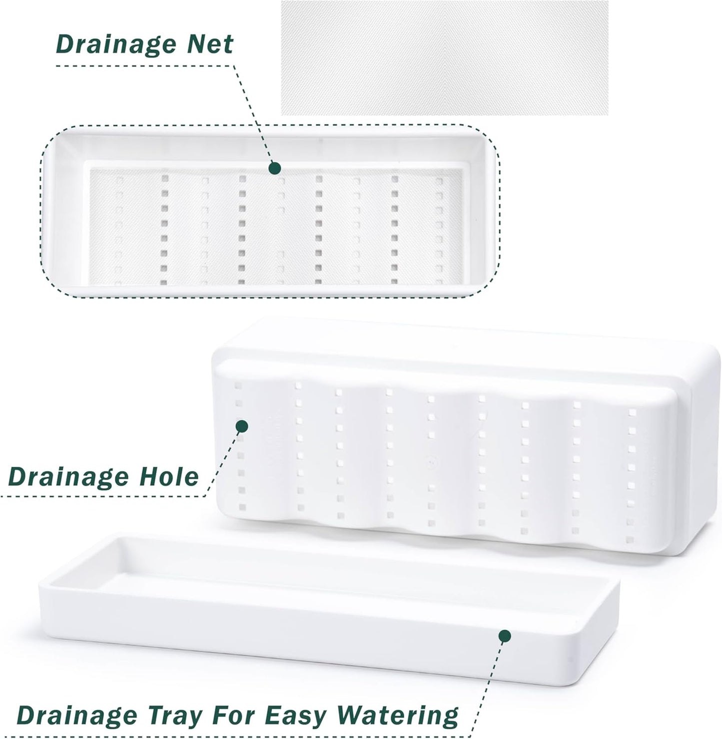 D'vine Dev 12 Inch Window Box Planter, Rectangle Plastic Herb Planter with Drainage Holes and Saucer, Indoor Succulent Cactus Vegetable Pot for Windowsill, Garden Balcony, White, Set of 1, 76-X-A-1