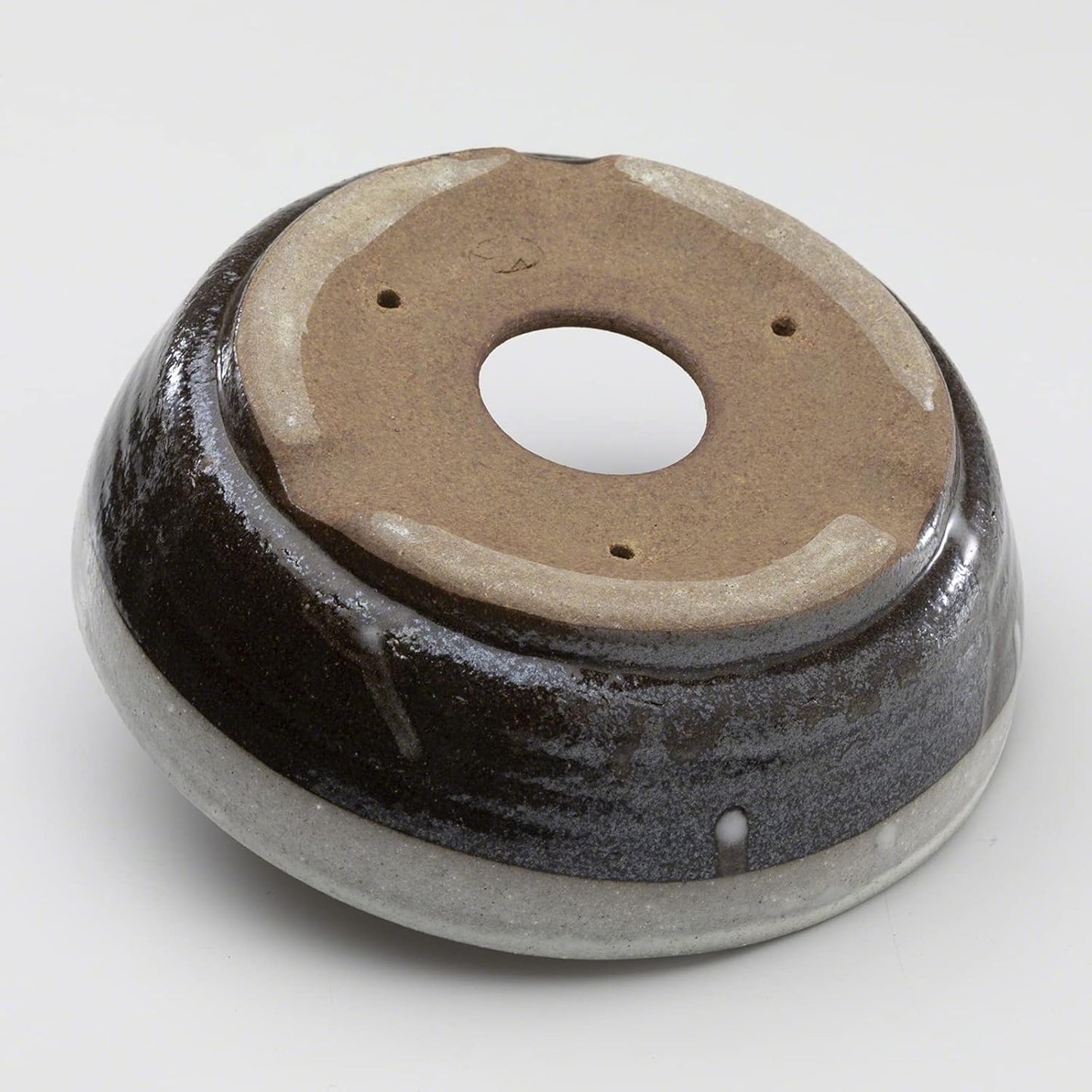 Wazakura Shigaraki Series Handmade Stripe Glazed Ceramic Bonsai Pot with Drainage, 6.6 in (170 mm) Made in Japan, Garden Training Container & Planter - White Stripe Small Size