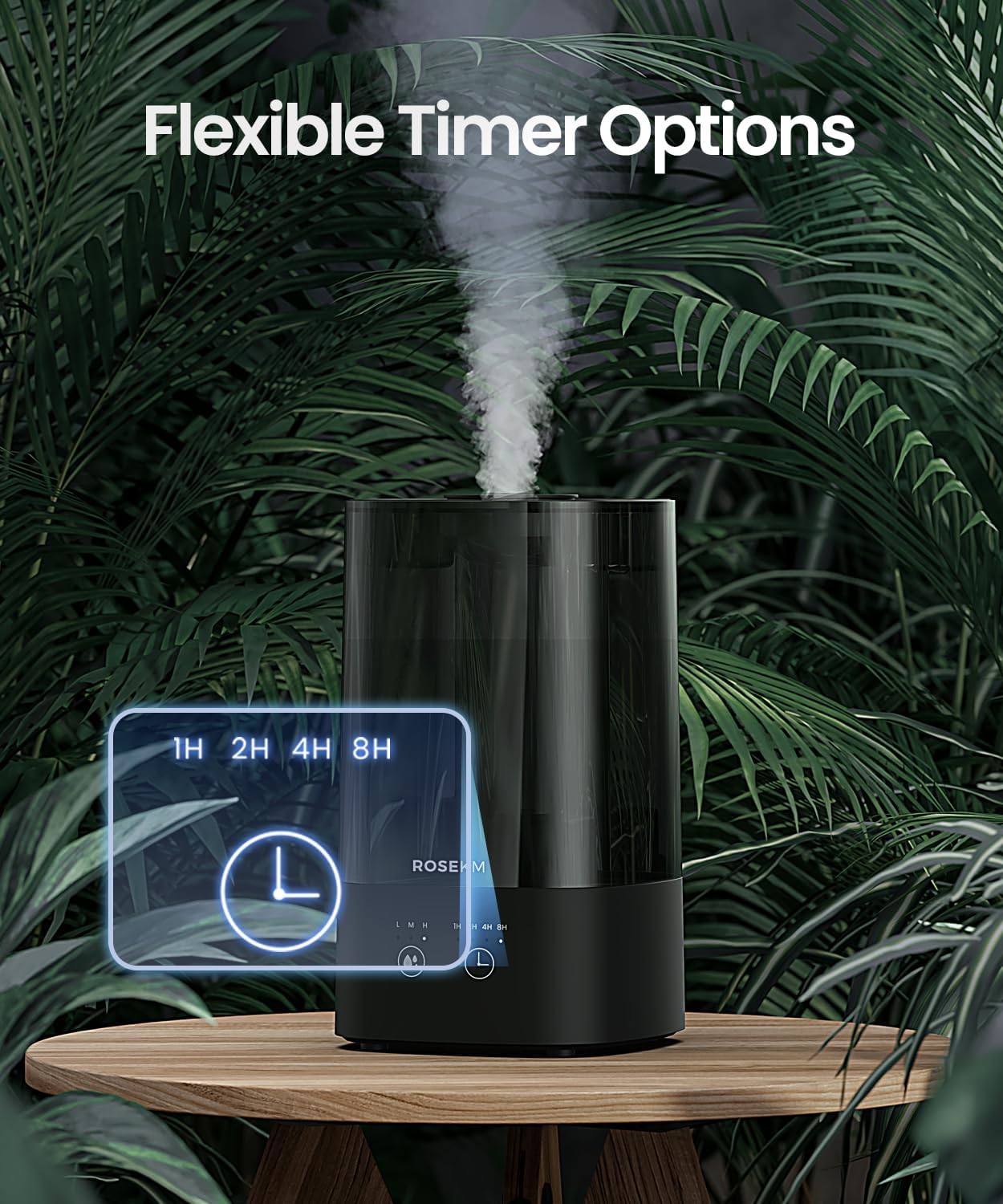 4.5L Humidifiers for Bedroom, Humidifiers for Home Large Room, Cool Mist Humidfiers for Baby and Plant with Timer, Adjustable Mist Level, 360° Nozzle, Auto Shut-Off, Black