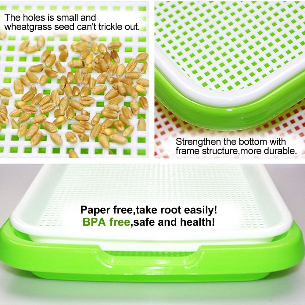 4 Layers Sprout Trays with Extra Strength Plastic Shelf Soil-Free Healthy Wheatgrass Seeds Grower & Storage Trays for Garden Home Office