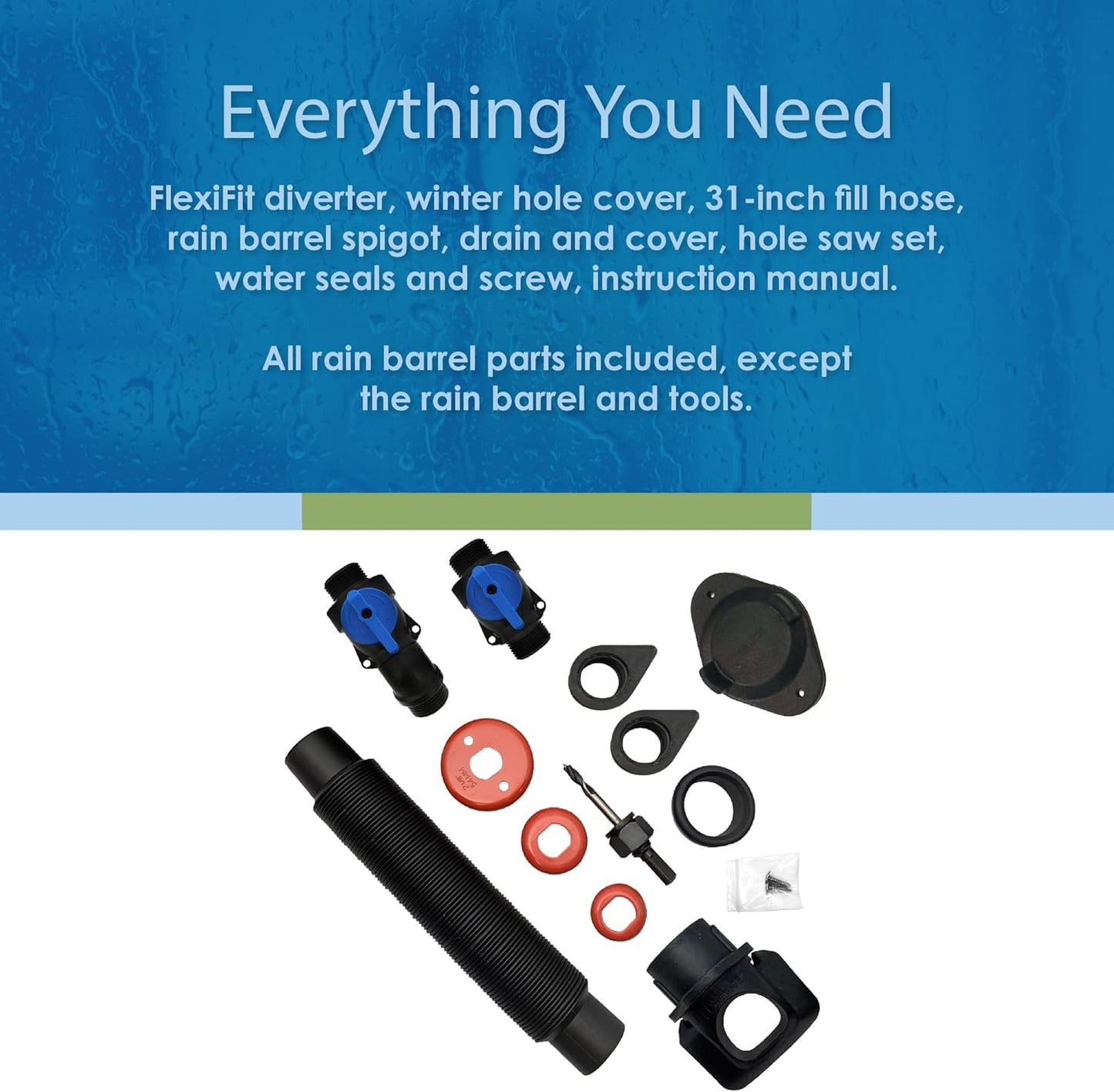 EarthMinded Rain Barrel Diverter and Parts Kit, 2 Pack - for 2 x 3 and 3 x 4 Inch Downspouts, Includes Spigot and Downspout Water Diverter - Convert Containers into Rain Barrels - RBK-0001