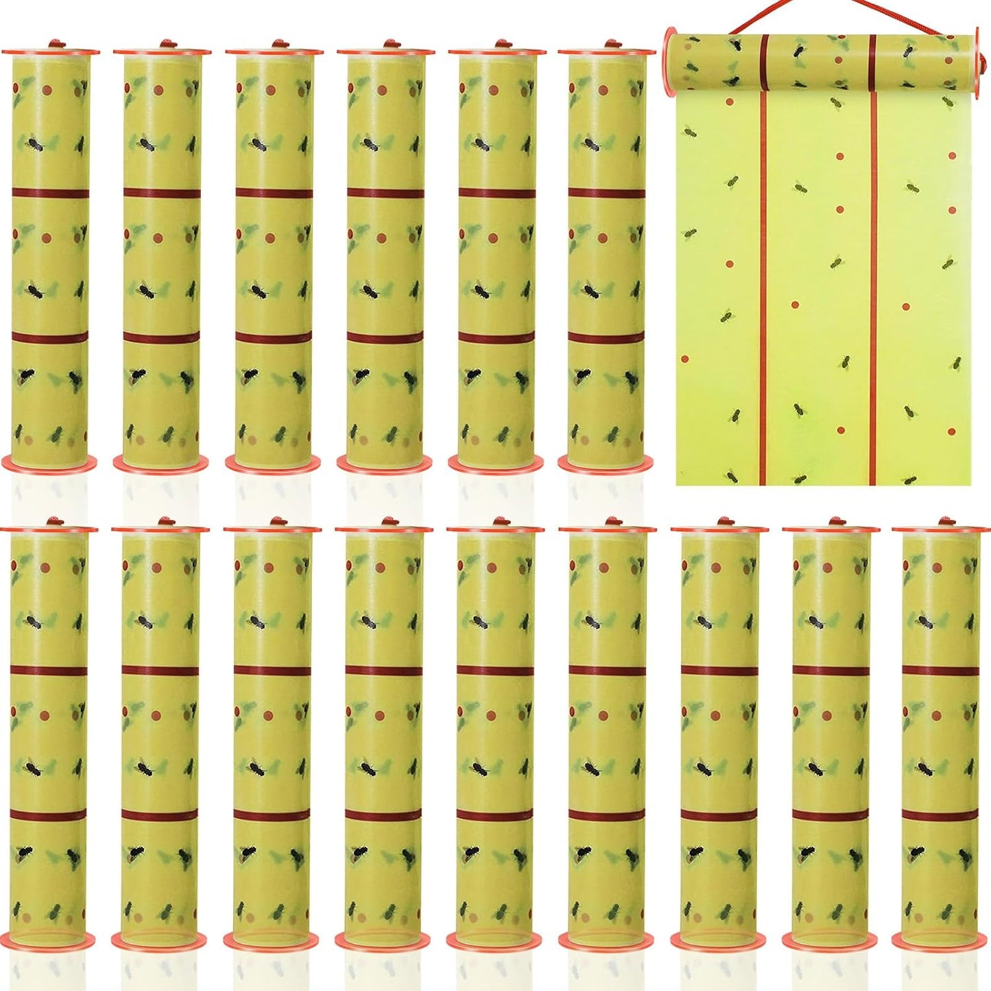 Qualirey Giant Sticky Fly Traps,30 Feet Fly Strips for Indoor Outdoor Hanging Flying Tapes Non Toxic Ribbon Fruit Gnat Killer for Mosquito Plants House Horse Stable (Fluorescent Green,15 Pcs)