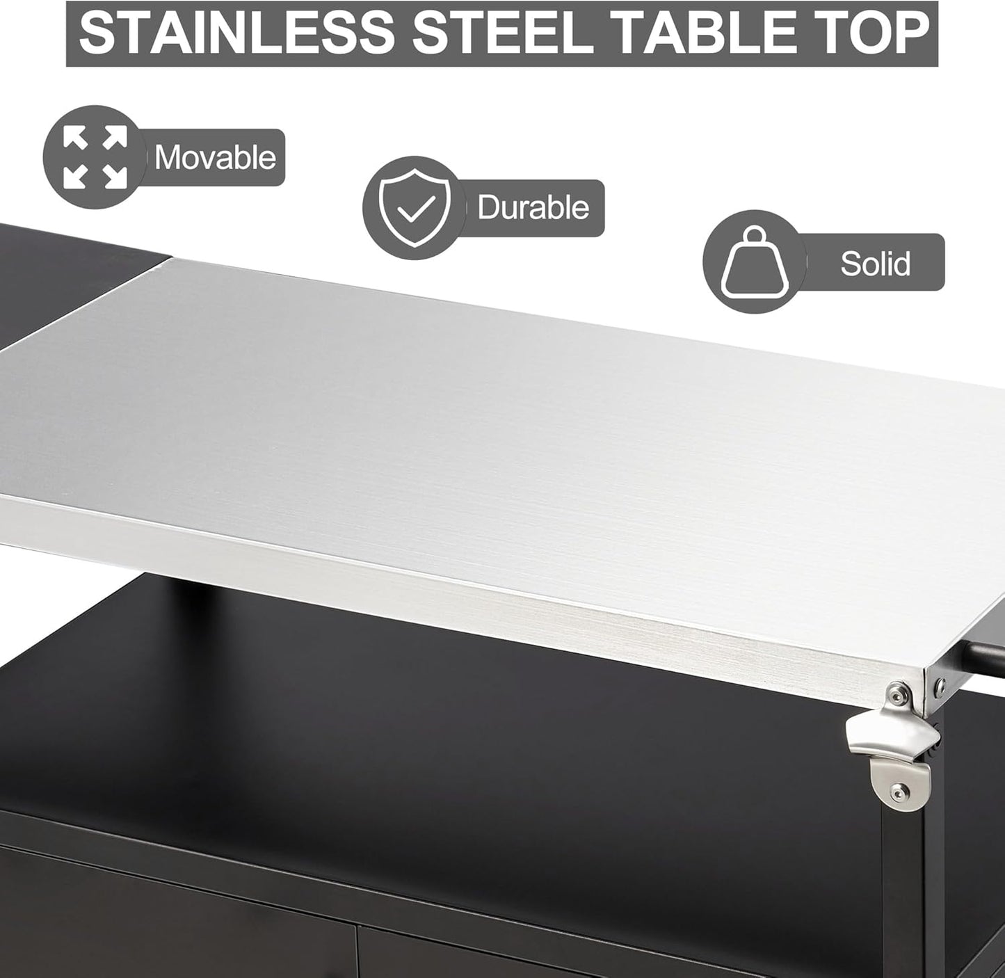 Spurgehom Outdoor Grill Cart, Pizza Oven Stand Table with Stainless Steel Top Movable Kitchen Cooking Prep Table BBQ Cart Kitchen Prep