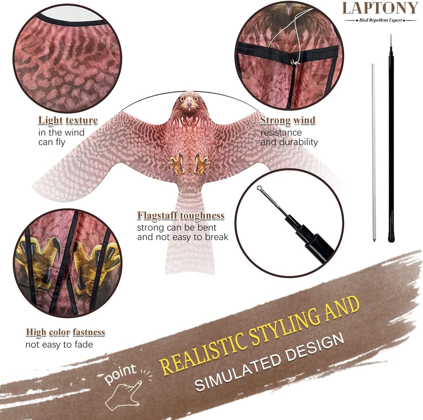 Bird Hawk Flying Kite with Pole Crops Farm Protector Bird Scarer Flying Kite with 6m Pole-Style A