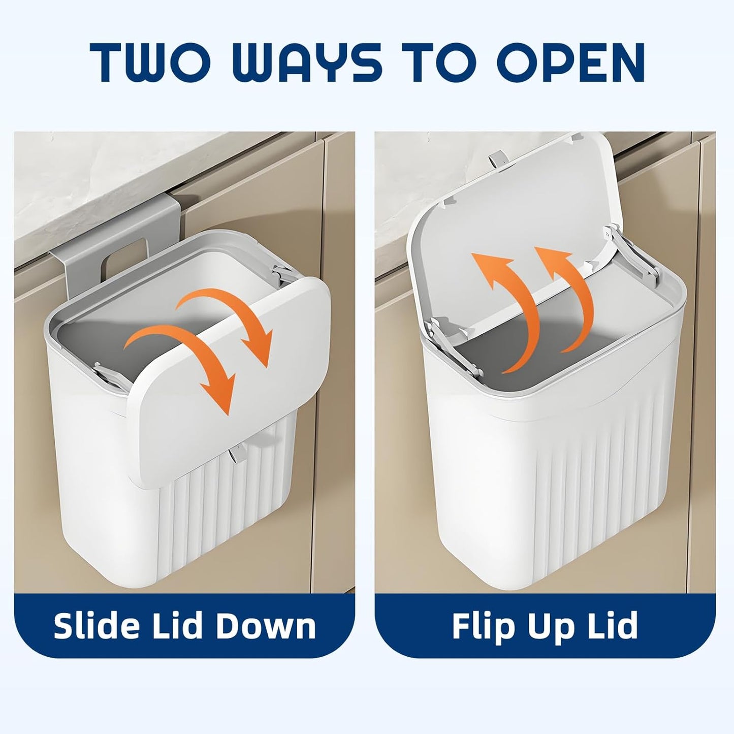 3 Pack Hanging Trash Can with Lid, Kitchen Compost Bin for Counter Top or Under Sink, Waste Basket Wall Mounted Garbage Can for Cupboard/Bathroom/Bedroom/Office/Camping (White)