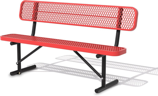 4/6/8 Feet Park Bench for Outside Heavy Duty Metal, Garden Benches Outdoor Bench with Backrest & Portable Frame, for Shopping Malls Stores Parks Patios Decks, Red